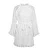 Simplee Lace up backless mesh dress women Elegant stringy selvedge sash mini dress Fashion long flare sleeve dresses vestidos