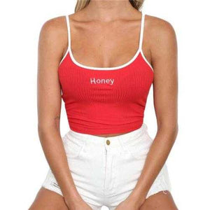 Women Halter Top Honey Letter Printed Tank Tops Sleeveless Crop Top Shirt