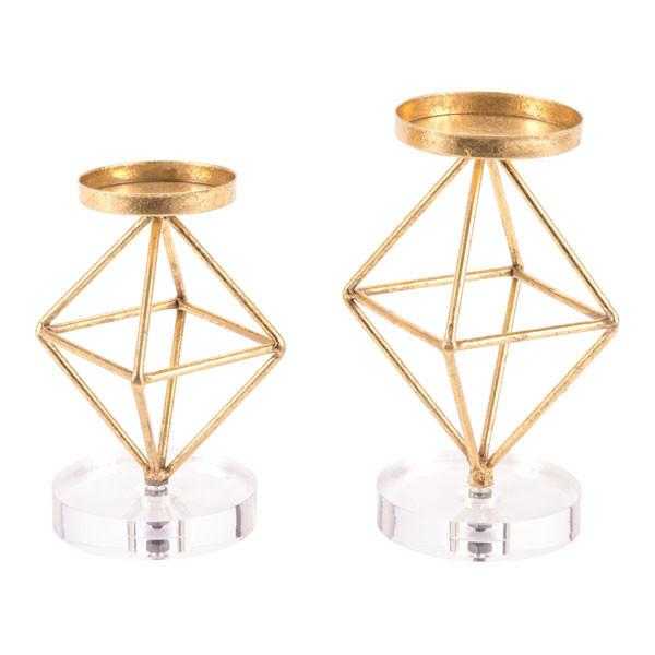 Rombo Set Of 2 Candle Holders Gold